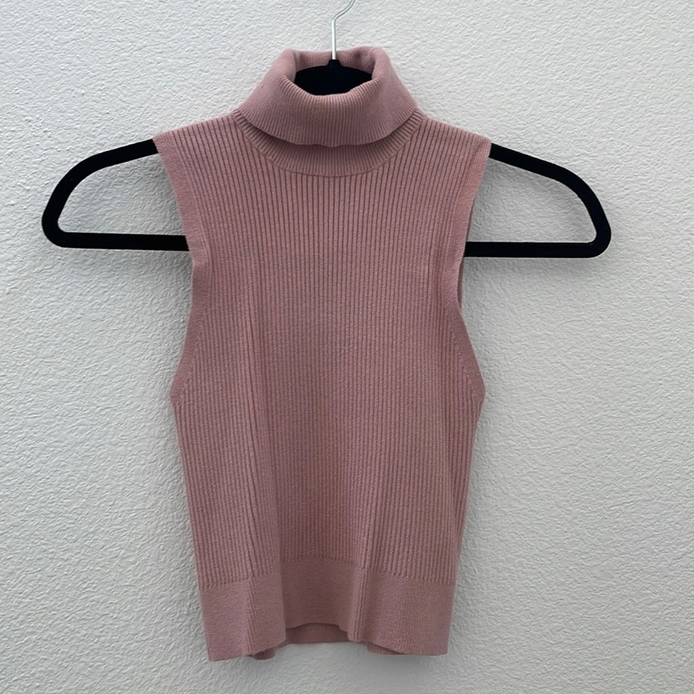 Pink ribbed turtleneck tank